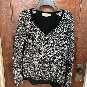 LOFT Black and White Leopard/Flower Print Long Sleeve Sweater